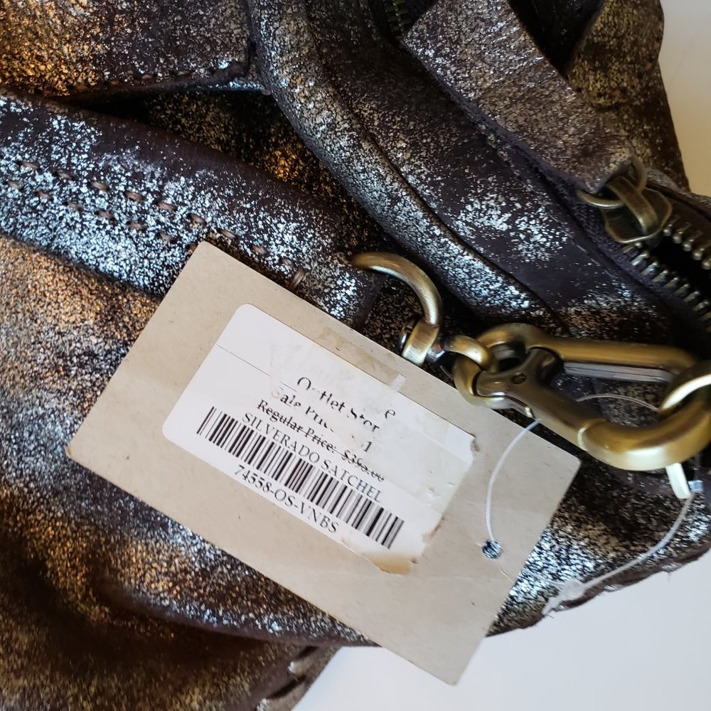 NWT SILVERADO SATCHEL, Vintage Metallic Leather with bold whipstitch detailing. - Picture 6 of 17